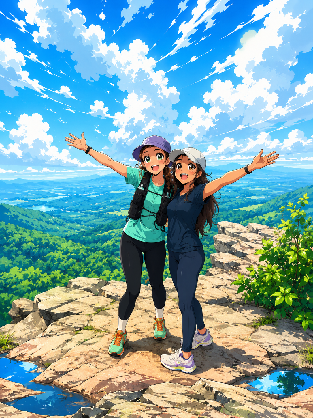 Two hikers at a mountain overlook